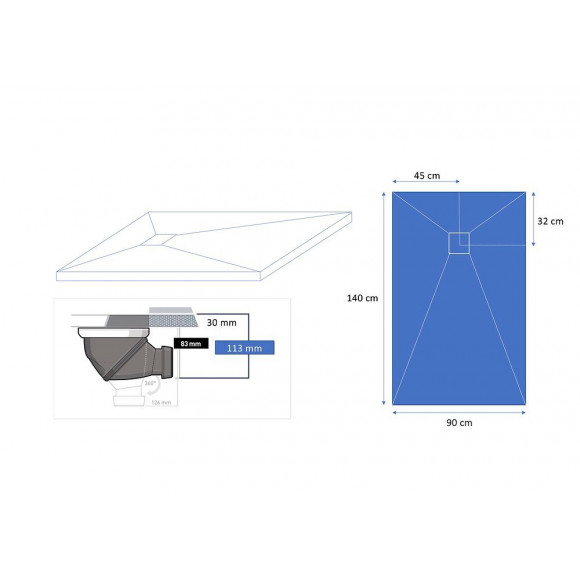 Receveur De Douche En Pierre Naturelle 140 X 90 Cm Roche De Mer + Natte Étanche + Siphon 360°