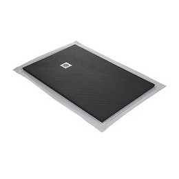 Receveur De Douche En Résine Imitation Pierre 140 X 90 Cm Noir + Natte Étanche + Siphon 360°