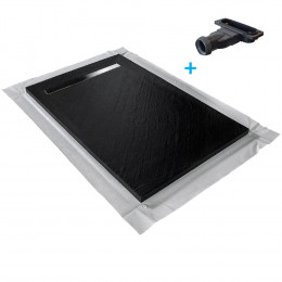 Receveur De Douche Caniveau En Pierre Naturelle 140 X 90 Cm Graphite Noir + Natte Étanche + Siphon Ultra Plat