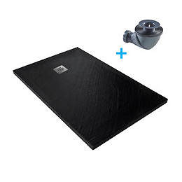 Receveur De Douche En Pierre Naturelle 120 X 90 Cm Graphite + Natte Étanche + Siphon 360°