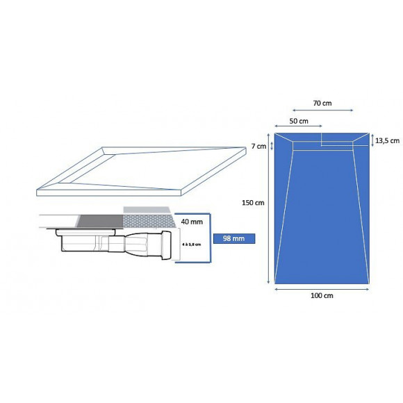 Receveur De Douche Caniveau En Résine Imitation Ardoise 150 X 100 Cm Blanc + Natte Étanche + Siphon Ultra Plat