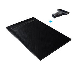 Receveur De Douche Caniveau En Pierre Naturelle 120 X 90 Cm Graphite Noir + Natte Étanche + Siphon Ultra Plat