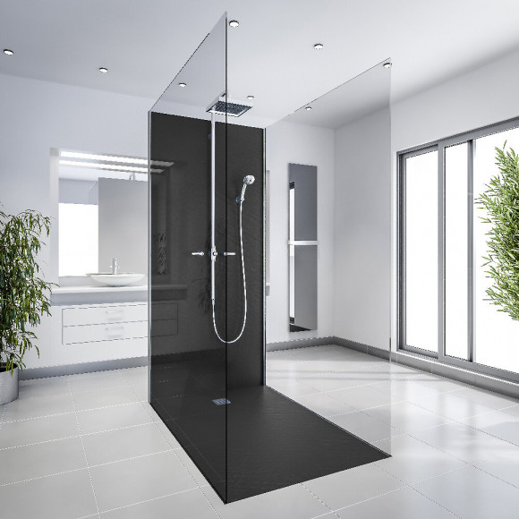 Receveur De Douche En Résine Imitation Pierre 140 X 90 Cm Noir + Natte Étanche + Siphon 360°