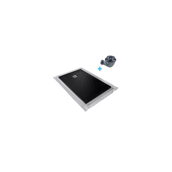 Receveur De Douche En Pierre Naturelle 150 X 100 Cm Graphite + Natte Étanche + Siphon 360°