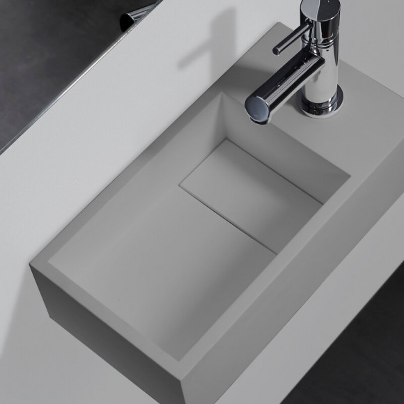 Lave-mains Gain De Place En Solid Surface Sacramento 35x18 Cm Gris Ciment