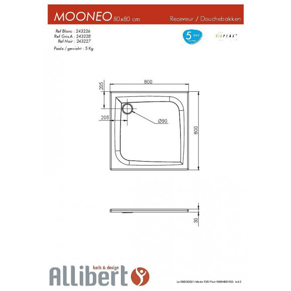 Receveur De Douche Extra-plat Texture Effet Pierre Mooneo Carre 80 X 80 Cm Gris