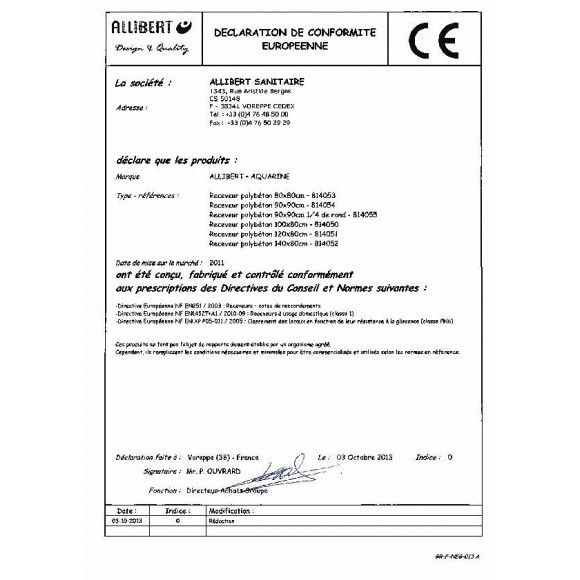 Receveur De Douche Extra Plat En Polybéton Slim 120 X 80 Cm