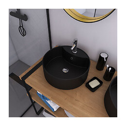 Vasque À Poser Ronde En Céramique Noire - Diamètre 40cm - Hauteur 14cm - Roll On Dark