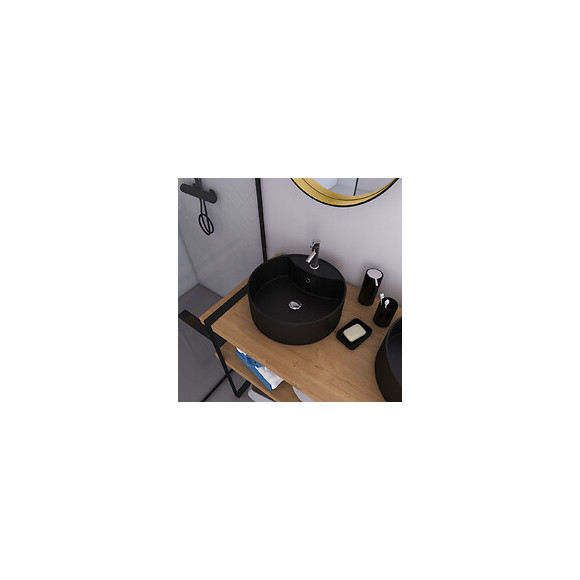Vasque À Poser Ronde En Céramique Noire - Diamètre 40cm - Hauteur 14cm - Roll On Dark
