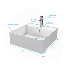 Vasque À Poser Carrée En Céramique - 40x40x14cm - Squary