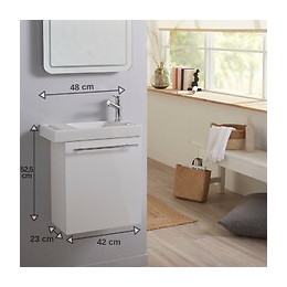 Meuble Lave-mains Pour Wc Blanc Avec Porte Serviette Et Mitigeur À Droite