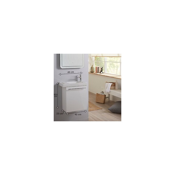 Meuble Lave-mains Pour Wc Blanc Avec Porte Serviette Et Mitigeur À Droite