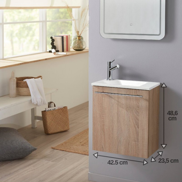 Meuble Lave-mains Pour Wc Finition Chêne Oak Avec Robinet Eau Froide