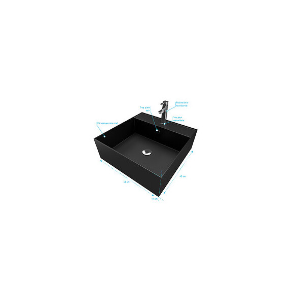 Vasque À Poser Carrée En Céramique Noire - 40x40x14cm - Squary Dark