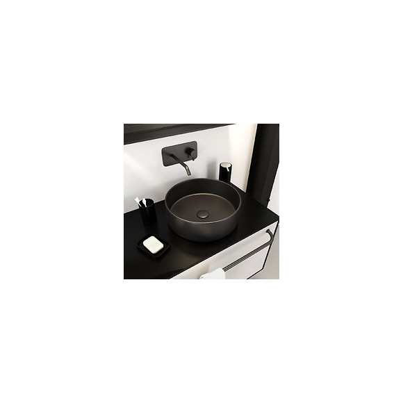 Vasque À Poser Ronde En Céramique - Diamètre 36cm - Hauteur 12.5cm - Roundy Dark