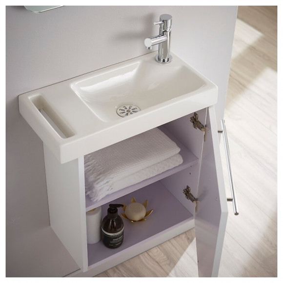 Meuble Lave-mains Pour Wc Blanc Avec Porte Serviette Et Mitigeur À Droite
