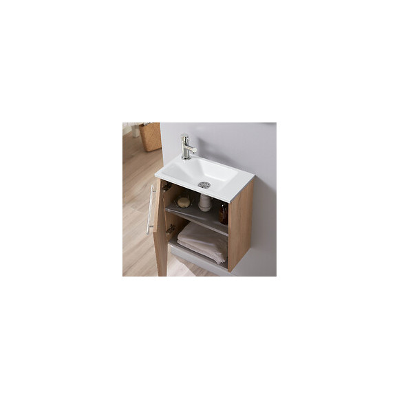 Meuble Lave-mains Pour Wc Finition Chêne Oak Avec Robinet Eau Froide