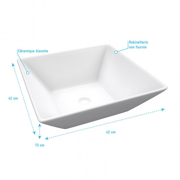 Vasque À Poser Carrée En Céramique 42x42x13cm - Aslant