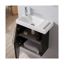 Ensemble Meuble Lave Mains Noir + Lave Mains En Céramique Avec Porte Serviette + Robinetterie Eau Froide/eau Chaude