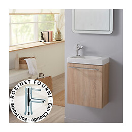 Meuble Lave-mains Complet Couleur Chêne Oak Bordolino Avec Mitigeur Eau Chaude/eau Froide