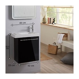 Meuble Lave-mains Pour Toilette Noir Avec Porte Serviette Et Mitigeur À Droite