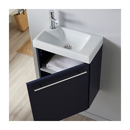 Meuble Lave-mains Bleu Nuit Avec Lave-mains En Céramique Et Mitigeur Eau Chaude/eau Froide À Gauche