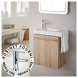 Meuble Lave-mains Couleur Chêne Oak Bordolino + Lave-mains + Mitigeur Eau Chaude-eau Froide