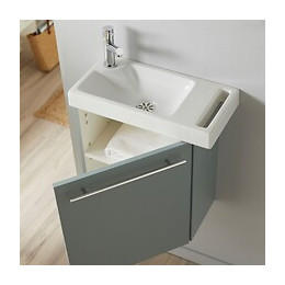 Meuble Lave Mains Couleur Vert De Gris Avec Porte Serviette Intégré + Mitigeur À Gauche