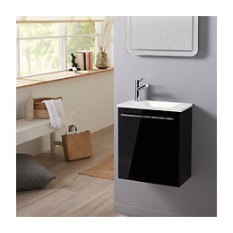 Meuble Lave-mains Pour Wc Noir Avec Vasque Contemporaine En Solid Stone Et Mitigeur