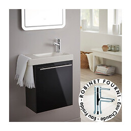 Meuble Lave-mains Pour Toilette Noir Avec Porte Serviette Et Mitigeur À Droite