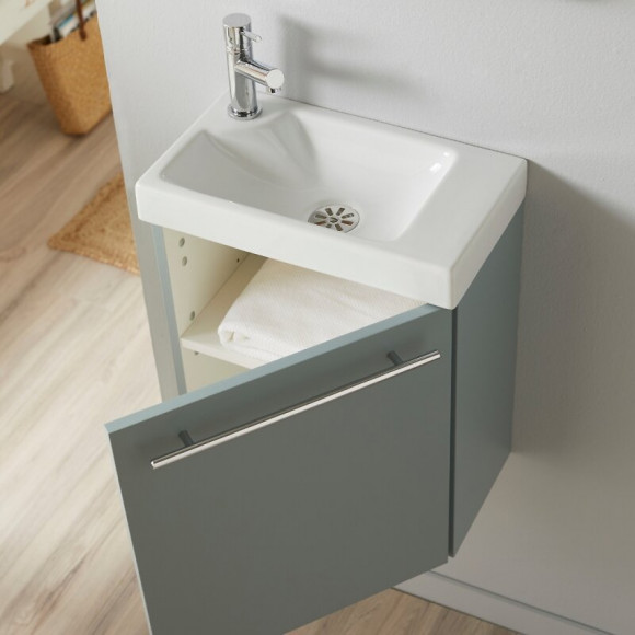 Meuble Lave-mains Couleur Vert De Gris + Mitigeur Eau Chaude/eau Froide À Gauche