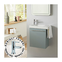 Meuble Lave Mains Couleur Vert De Gris Avec Porte Serviette Intégré + Mitigeur À Gauche