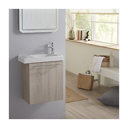 Meuble Lave Mains Tout Inclus Couleur Chêne Caledonia Avec Mitigeur À Droite Et Porte Serviette