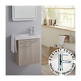 Meuble Lave Mains Tout Inclus Couleur Chêne Caledonia Avec Mitigeur À Droite Et Porte Serviette