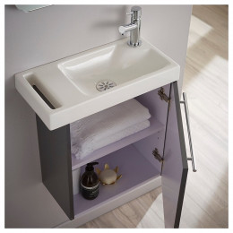 Ensemble Lave Mains Tout Compris Anthracite Avec Mitigeur À Droite Et Porte Serviette