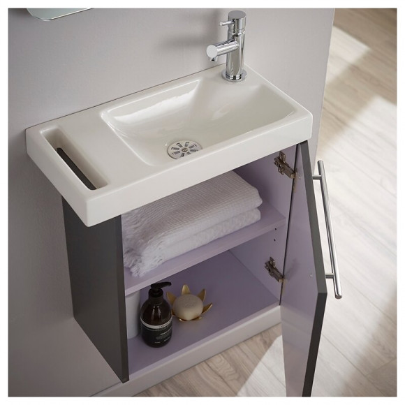 Ensemble Lave Mains Tout Compris Anthracite Avec Mitigeur À Droite Et Porte Serviette