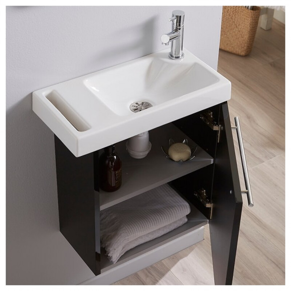 Meuble Lave-mains Pour Toilette Noir Avec Porte Serviette Et Mitigeur À Droite