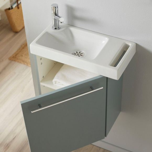 Meuble Lave Mains Couleur Vert De Gris Avec Porte Serviette Intégré + Mitigeur À Gauche