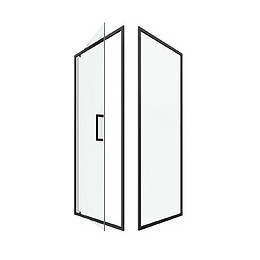 Paroi Porte De Douche Pivotante + Retour 90x90cm - Profile Noir Mat - Verre 6mm - Crush 90-90