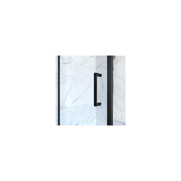 Paroi Porte De Douche Pivotante + Retour 90x90cm - Profile Noir Mat - Verre 6mm - Crush 90-90