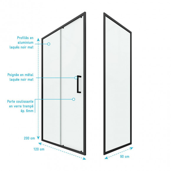 Paroi Porte De Douche Coulissante + Retour 120x90cm - Crush 120-90