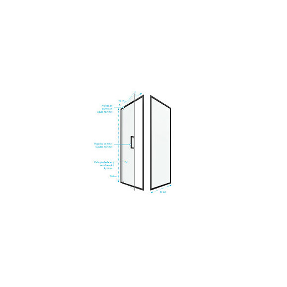 Paroi Porte De Douche Pivotante + Retour 90x90cm - Profile Noir Mat - Verre 6mm - Crush 90-90