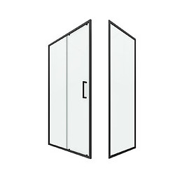 Paroi Porte De Douche Coulissante + Retour 100x90cm - Profile Noir Mat - Verre Transparent 6mm