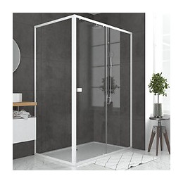 Pack Porte De Douche Coulissante Blanc 140x185cm + Retour 80 Verre Transparent 5mm - Whity Slide
