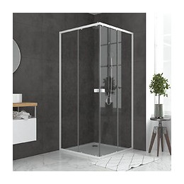 Pack Porte De Douche Coulissante Blanc De 78 À 90x185cm + Receveur 80x80 - Whity Slide
