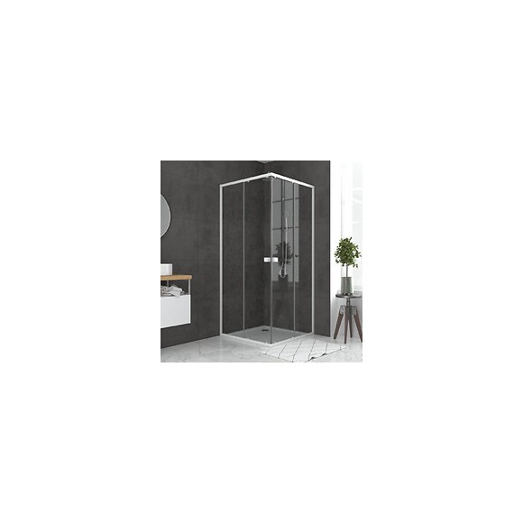 Pack Porte De Douche Coulissante Blanc De 78 À 90x185cm + Receveur 80x80 - Whity Slide
