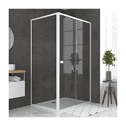 Pack Porte De Douche Coulissante Blanc 120x185cm + Retour 80 Verre Transparent 5mm - Whity Slide 120