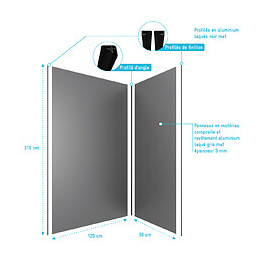 Pack Panneaux Muraux Gris - En Aluminium Avec Profile D'angle Et De Finition Anodises Noir Mat