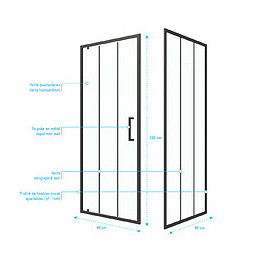 Pack Paroi Porte De Douche Serigraphiee - 80x200cm + Paroi Retour - 80x200 Cm - Porte Pivotante