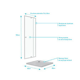 Pack Porte De Douche Coulissante Blanc De 79 À 80x185cm + Receveur 80x80 - Whity Slide